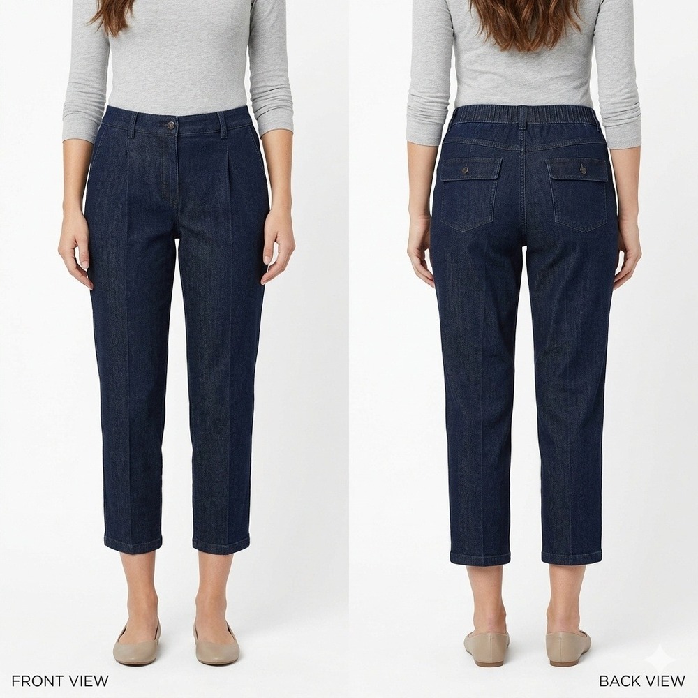 Liz Claiborne Pants Denim Womens 14‎ Petite Dark Wash Pleated Front Cropped